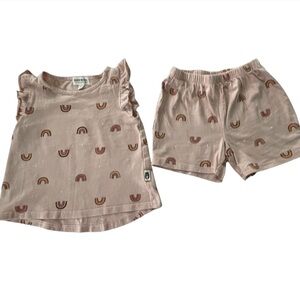 Cream Rainbow Print Toddler Shorts Outfit